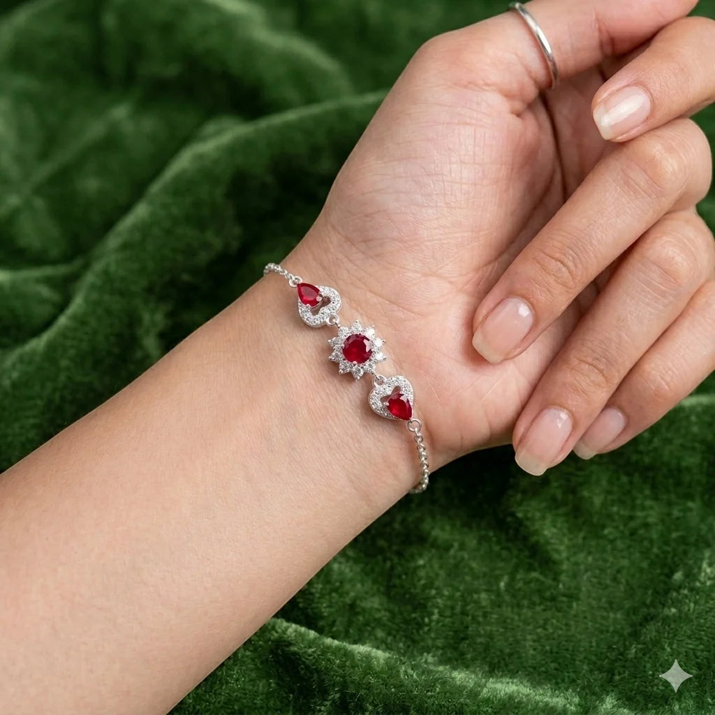 Italian Silver With Red Stone Ladies Bracelet