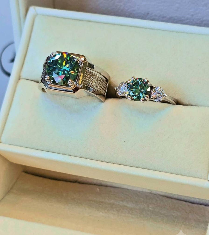 Green Moissanite Couple Ring