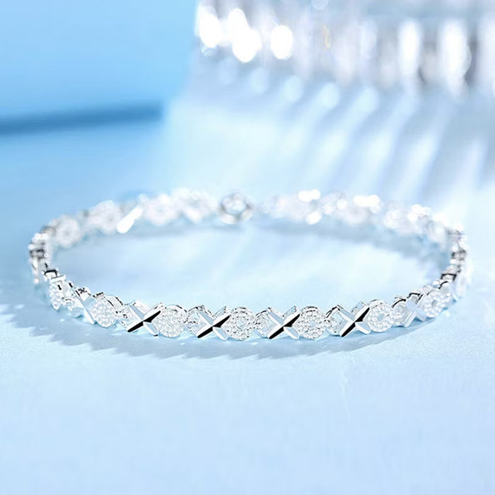 Silver-Toned Korean Bracelet With Clear Faceted Crystal