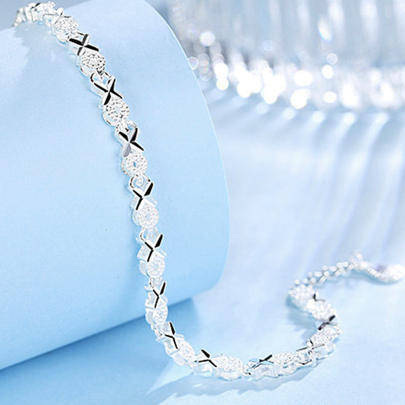 Silver-Toned Korean Bracelet With Clear Faceted Crystal